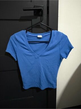 Tilly's Bright Blue Ribbed V-Neck Crop Top